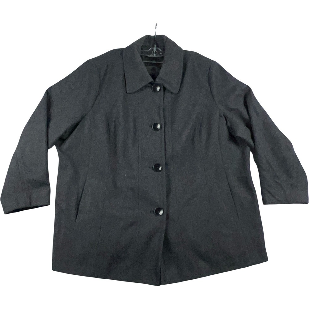 London Fog Wool Blend Coat Womens‎ 3X Black Button Front Pea Coat Jacket